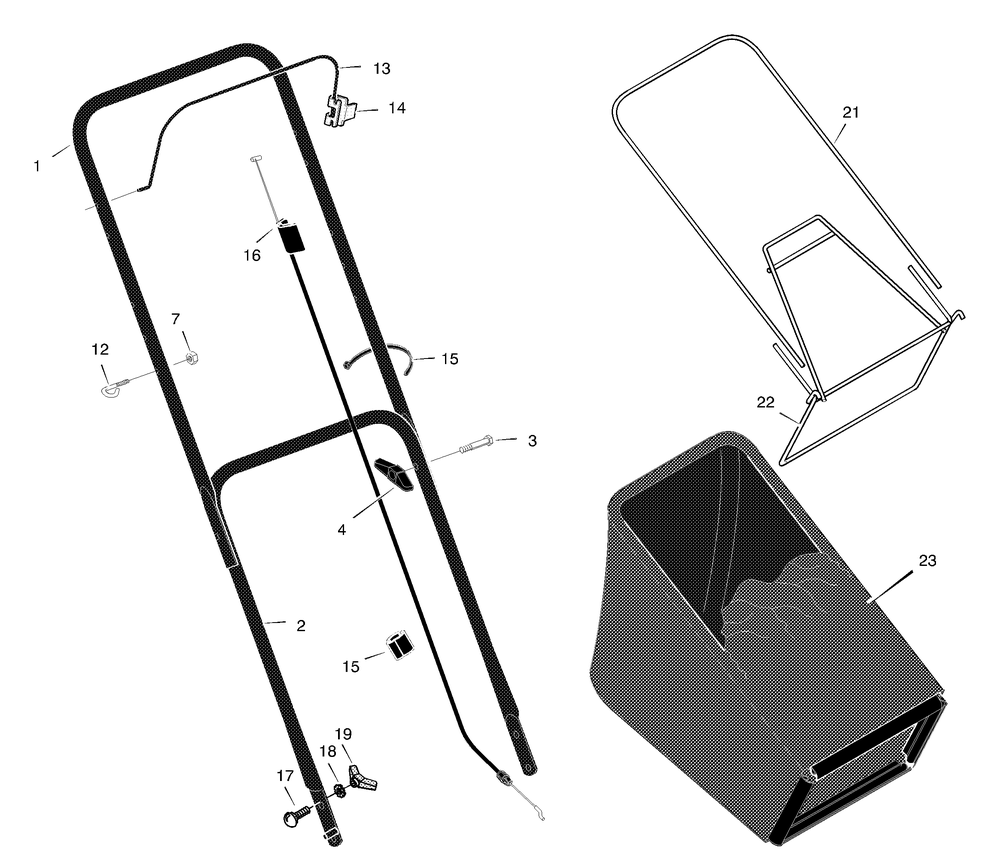 Handle And Grass Bag Diagram and Parts List for 223230X692A 2001 Briggs and Stratton Lawn Mower